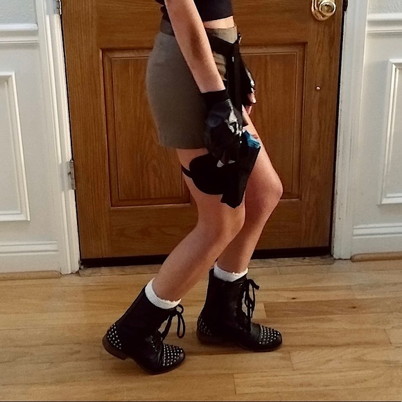 Vegan Leather Studded Combat Boots - Picture 4 of 4